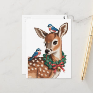 Adorable Retro Christmas Fawn Postcard