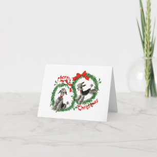 Adorable Retro Christmas Poodles Wreath Custom Holiday Card