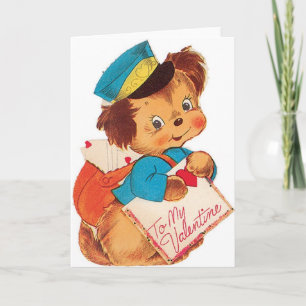 Adorable Retro Puppy Mailman Valentine's Day Card
