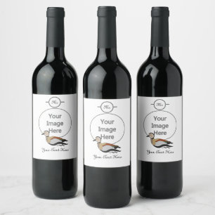 Adorable Ringed Teal Duck Swimming Wine Label