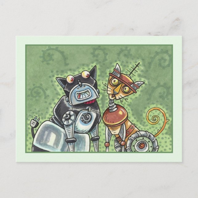 ADORABLE ROBOT BULLDOG AND FELINE FRIEND Funny Postcard (Front)