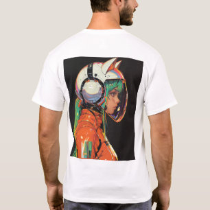 Adorable Robot Girl with Green Hair on White T-Shi T-Shirt