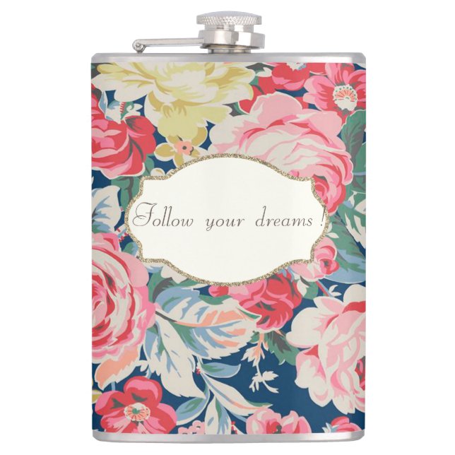 Adorable  Romantic Flowers -Motivational Message Hip Flask (Front)