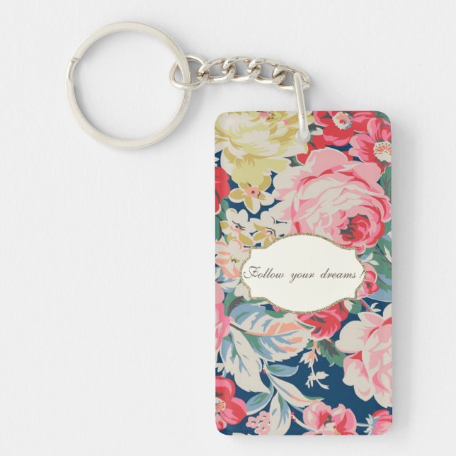 Adorable  Romantic Flowers -Motivational Message Key Ring (Front)