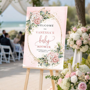 Adorable Rose Gold Floral Baby Shower Welcome Sign
