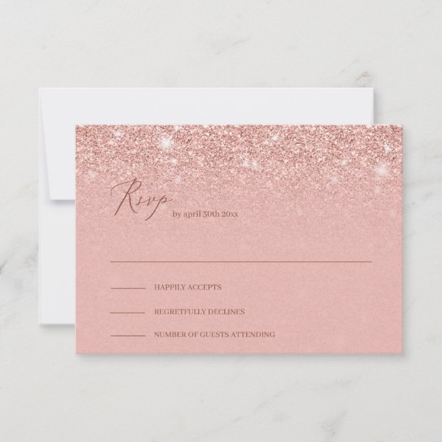 Adorable rose gold gliter sparkles wedding rsvp (Front)