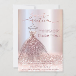 Adorable Rose gold glittery dress calligraphy Invitation