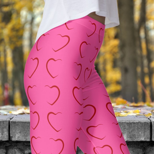 Adorable Rose Pink Love Hearts Pattern Leggings (Love Hearts on Brilliant Rose Pattern Leggings)