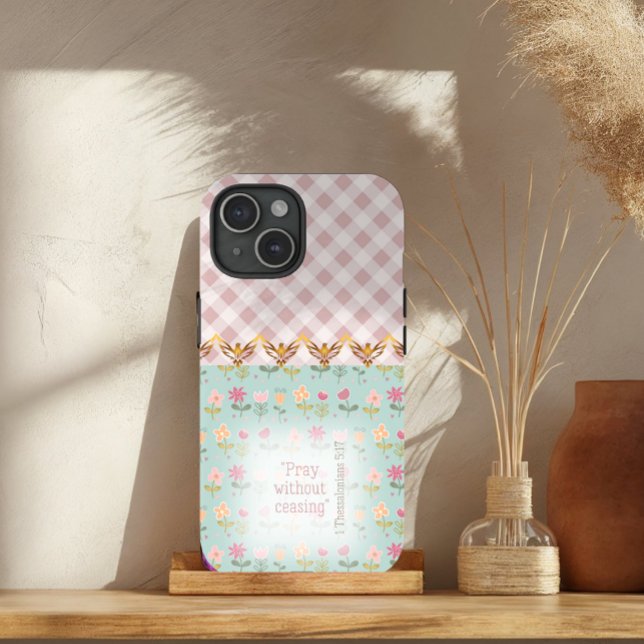 Adorable Rose Plaid Pastel Floral Gold Doves Faith Case-Mate iPhone Case (Creator Uploaded)