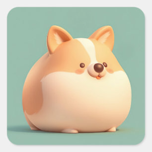 Adorable Round Clay Corgi Figurine Square Sticker