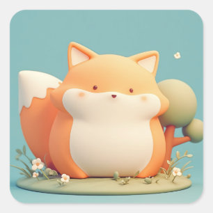 Adorable Round Clay Red Fox Square Sticker