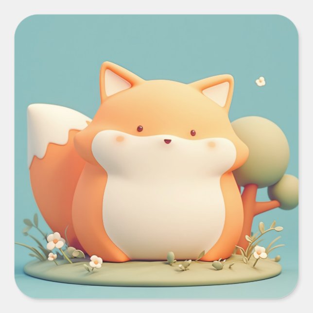 Adorable Round Clay Red Fox Square Sticker (Front)