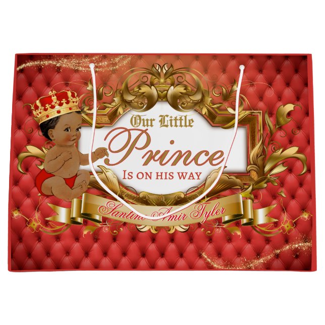Adorable Royal African Prince Red & Gold Large Gift Bag (Front)