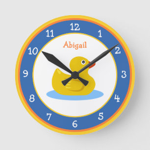 Adorable Rubber Duck Blue and Yellow Round Clock