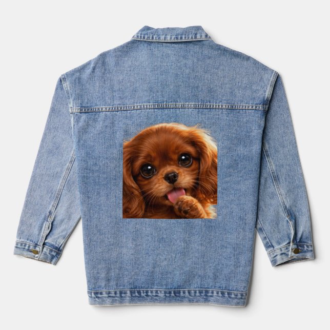 Adorable Ruby Cavalier Spaniel  Denim Jacket (Back)