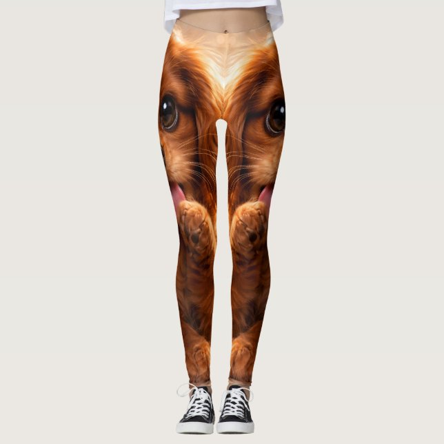 Adorable Ruby Cavalier Spaniel Leggings (Front)