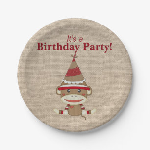 Adorable Rustic Custom Sock Monkey Party Paper Plate