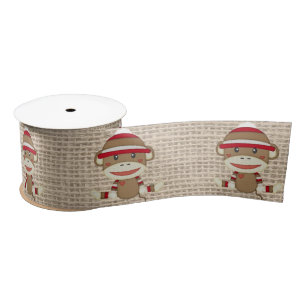 Adorable Rustic Custom Sock Monkey Party Satin Ribbon