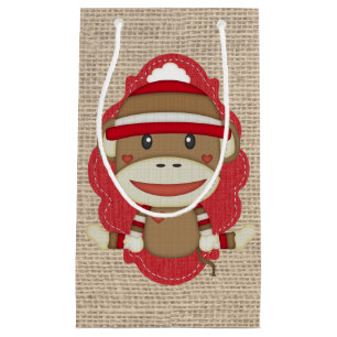 Adorable Rustic Custom Sock Monkey Party Small Gift Bag