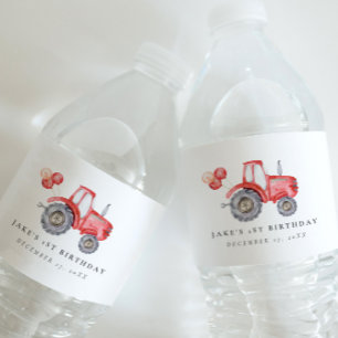Adorable Rustic Red Tractor Water Bottle Label