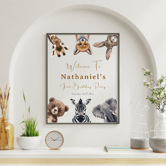 Adorable Safari Animals Birthday welcome sign