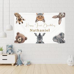 Adorable Safari Forest Animals Birthday Banner