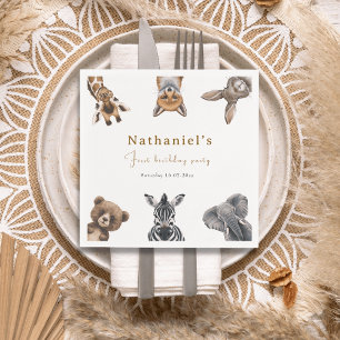 Adorable Safari Forest Animals Birthday  Napkin