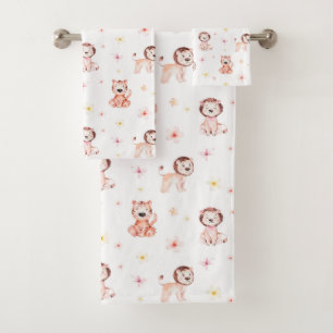 Adorable Safari Lion & Tiger Pattern Bath Towel Set