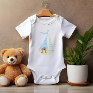 Adorable Sailboat Baby Bear Baby Bodysuit