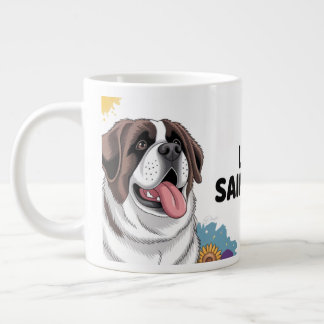 "Adorable Saint Bernard with Sunflowers Large Coffee Mug