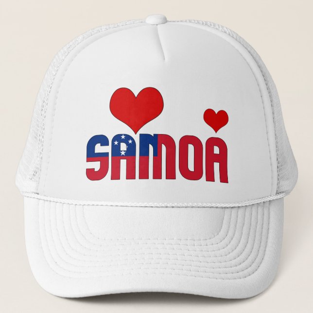 Adorable Samoa Flag Hearts Patriotic Trucker Hat (Front)
