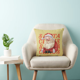 Adorable Santa Claus Retro Red and Mustard Cushion