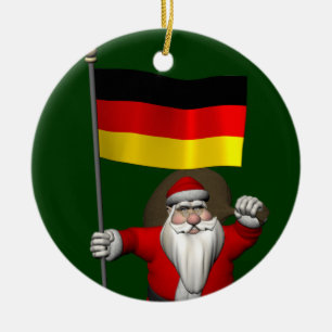 Adorable Santa Claus With Ensign Of Germany Ceramic Tree Decoration