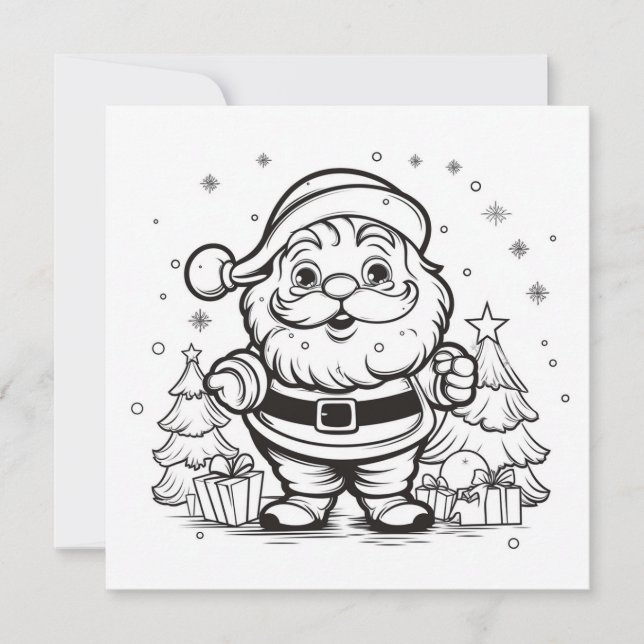 Adorable Santa Colouring Christmas Kids Craft Holiday Card (Front)
