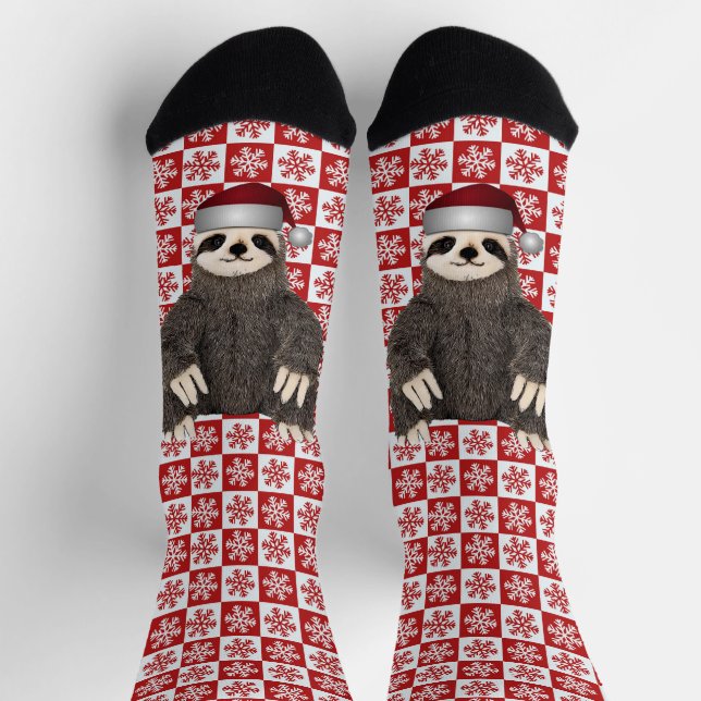 Adorable Santa Sloth Christmas Snowflake Festive Socks (Top)