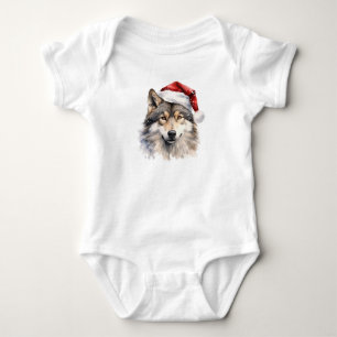 Adorable Santa Wolf Baby Bodysuit