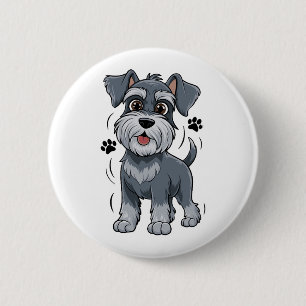 Adorable Schnauzer Pup Illustration With Big Eyes 6 Cm Round Badge