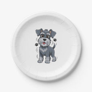 Adorable Schnauzer Pup Illustration With Big Eyes Paper Plate