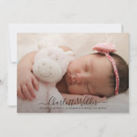 Adorable Script Name Photo Birth Announcement