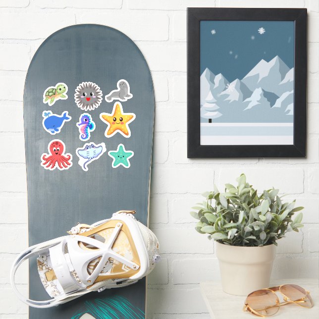 Adorable  Sea Animals- Sticker Sheet - Large (Snowboard)