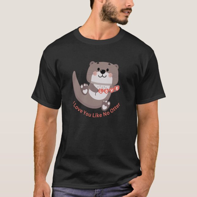 Adorable Sea Otter And Hearts For Valentines Day T-Shirt (Front)