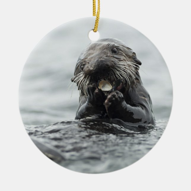 Adorable Sea Otter Ceramic Tree Decoration (Front)