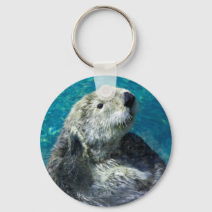 Adorable Sea Otter Cute Blue Water Key Ring