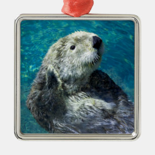 Adorable Sea Otter Cute Blue Water Metal Tree Decoration