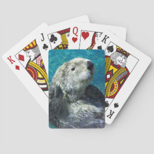 Adorable Sea Otter Cute Blue Water Playing Cards