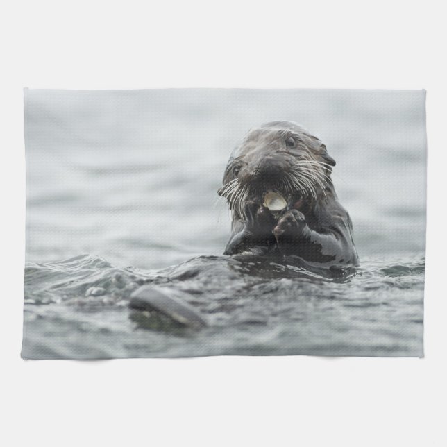 Adorable Sea Otter Tea Towel (Horizontal)