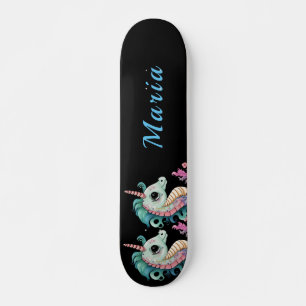 Adorable seahorse custom name skateboard