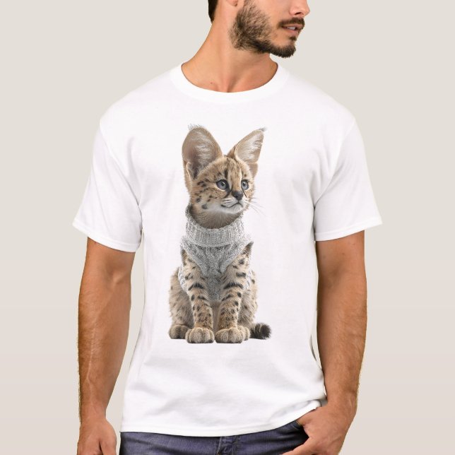 Adorable Serval Kitten in Knitted Sweater (Front)