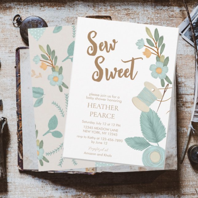 Adorable Sewing Embroidered Flower Boy Baby Shower Invitation (Creator Uploaded)