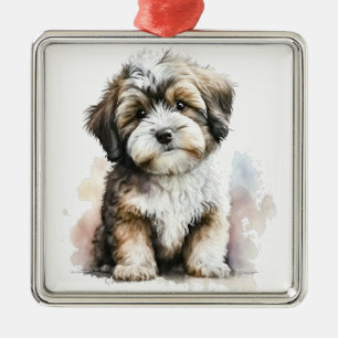 ADORABLE SHAGGY HAVANESE PUPPY DOG METAL TREE DECORATION